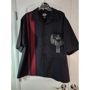 Rockabilly Bowling Shirt By Biker Design Size XL Black w/Bling Pistols On Back